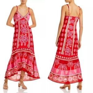 NWT Farm Rio Summer Sunrise Maxi Dress Size Large 100% Linen Red Print